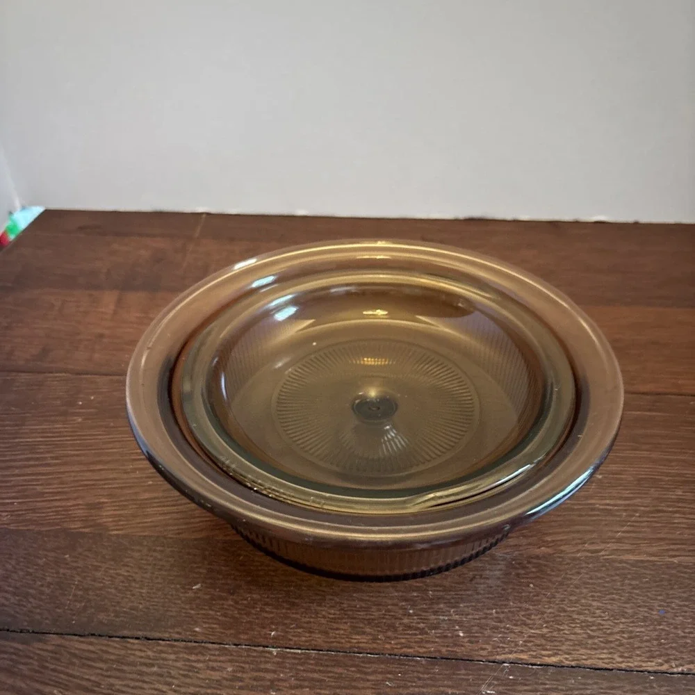 Corning Vision Ware Amber V-30-B 750ml 24oz‎ Ribbed Casserole Dish W/ Lid